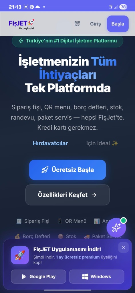 Web APP PRO Mobil Görünüm